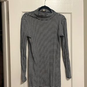 Loft Knitted navy and white striped midi dress. Turtle neck and long sleeve. OBO